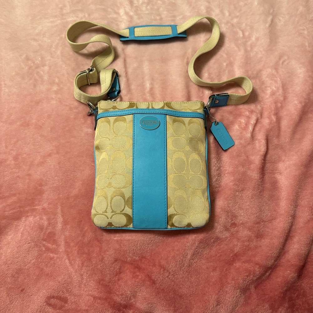 Coach Beige and Robin’s Egg Blue Crossbody Bag